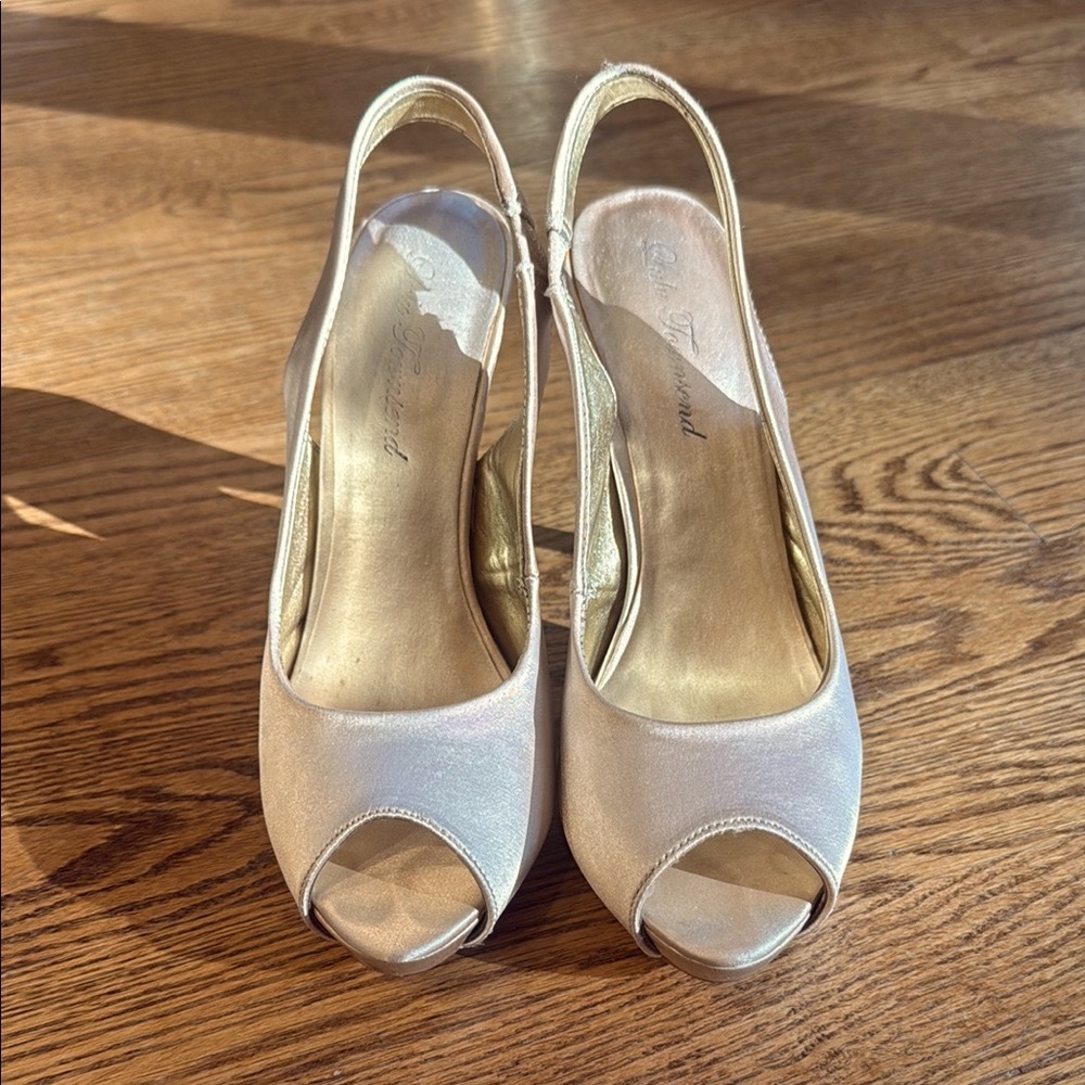 Lulu Townsend Gold Satin Slingback Heels